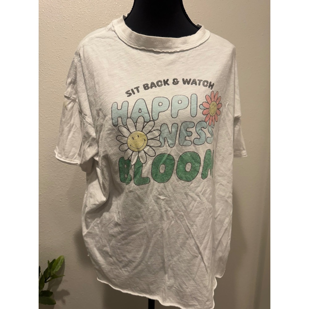 Aerie Happiness Bloom Smiley Face Graphic Oversized T-Shirt White Small